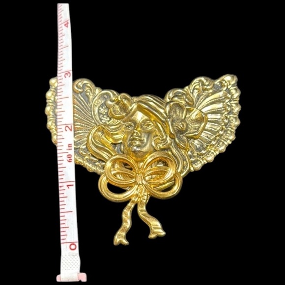 Vintage estate signed Jane 1994 angel, cherub wings Elegant Gold Tone Brooch Pin - Picture 10 of 10
